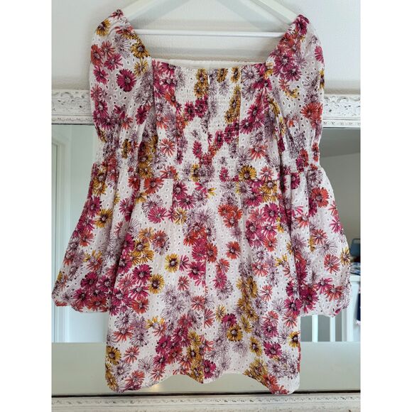 Wayf Somerset Puff Sleeve Daisy Floral Print Eyelet Mini Dress XS NWT - Picture 10 of 12